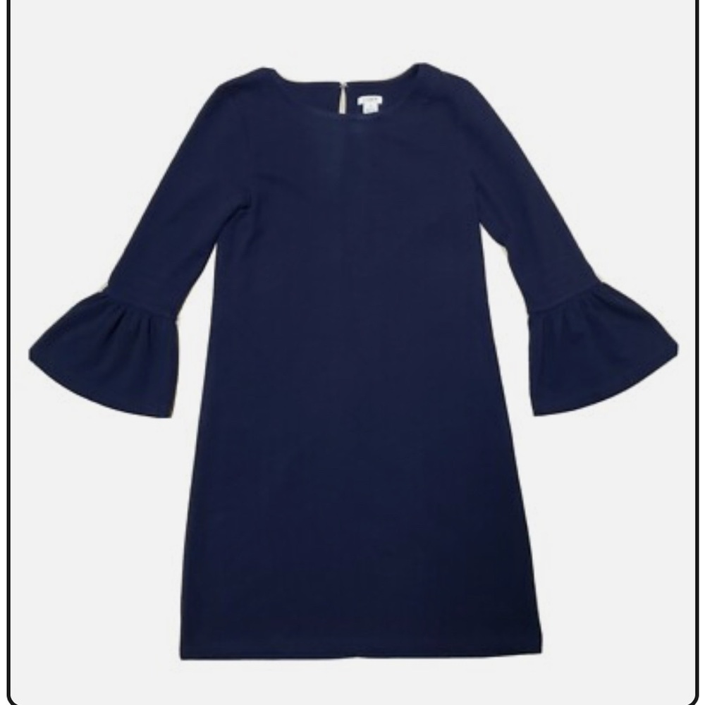 J. Crew Factory Navy Midi Sheath Dress Bell Sleeves Flare Minimalist Size XL
